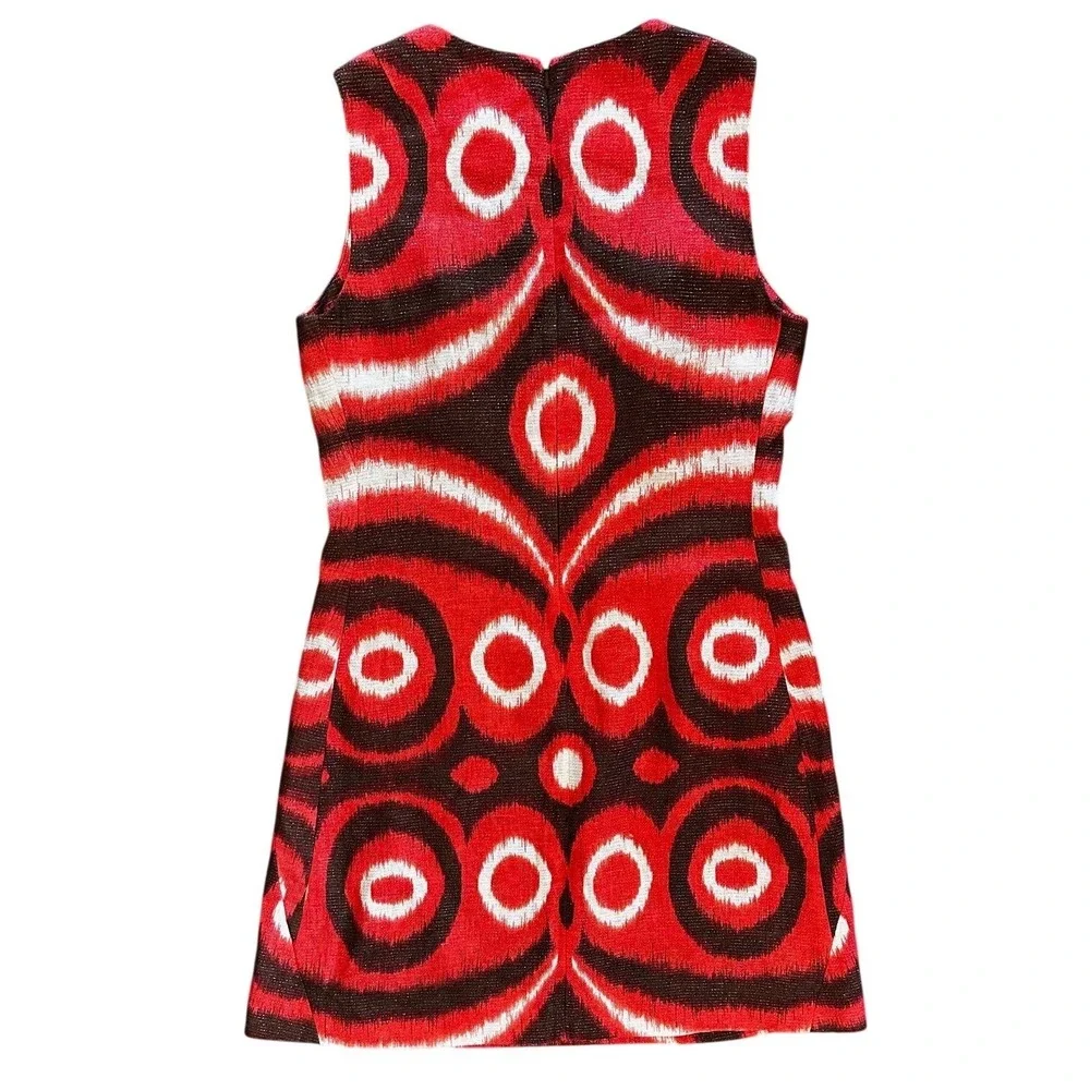 Tory‎ Burch Red Brown And White Ikat Print Dress Women's 6